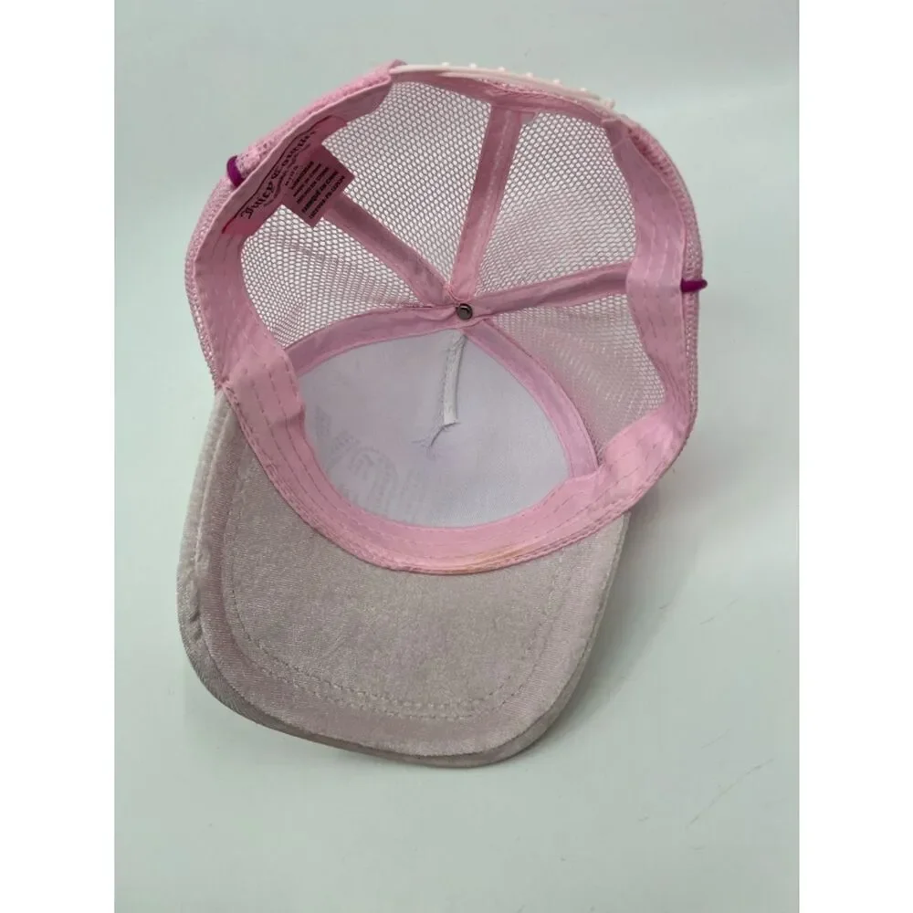 Juicy Couture Kid’s Baseball Cap Pink Velour with Jeweled Logo Trucker Mesh